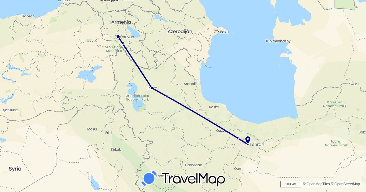 TravelMap itinerary: driving in Armenia, Iran (Asia)